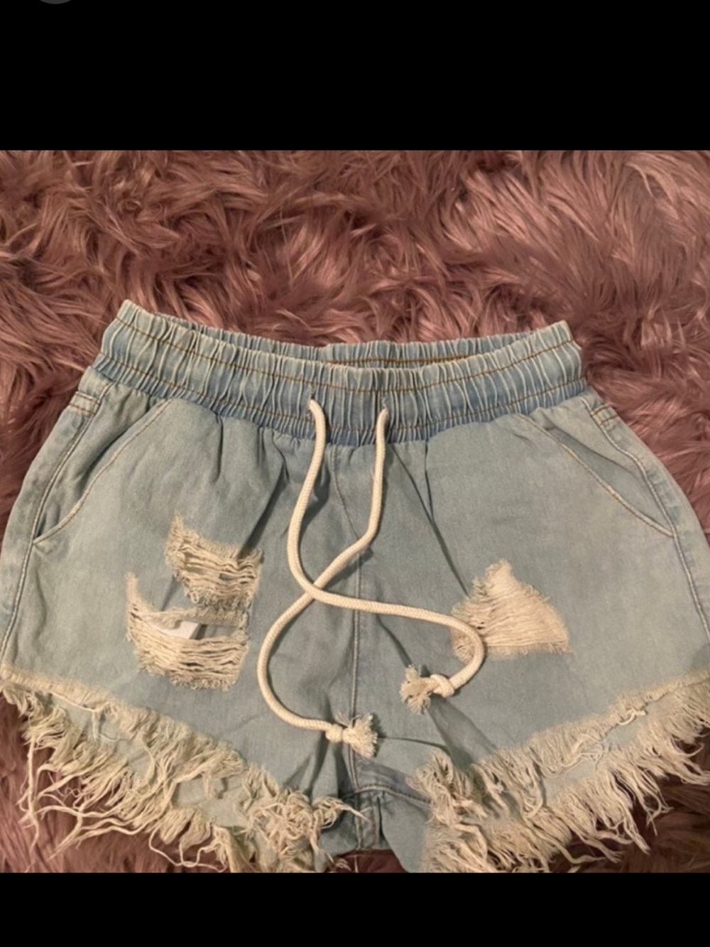 NanaMacs Blue Distressed Jean Shorts with Frayed Hem